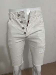 Mäns jeans 2023 Spring/Summer Capris trendiga trasiga vita enkla mångsidiga smala fit denimshorts för män