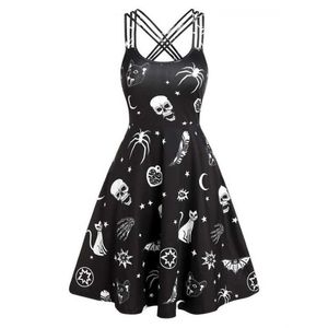 Casual Kleider Gothic Stil Meerjungfrau Skelett Druck Kleid Frauen Sommer Gedruckt Knielangen Gothic Stil Homecoming Vestido De Mujer Y2209