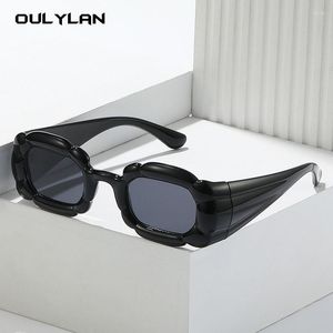 Sunglasses OULYLAN 2023 Oversized Women Square Flat Top Rivet Gradient Lens Big Frame Sun Glasses Female Men Vintage Mirror Shad