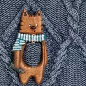 Булавки броши брош -булавка с деревянным животным рисунок DIY Craft Back Pin