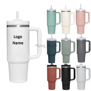 Personalized 40 oz Tumbler with Handle Lid Straw 40oz Stainless Steel Water Bottle Vacuum Thermos Cup Travel Car Coffee Mug HKD230807