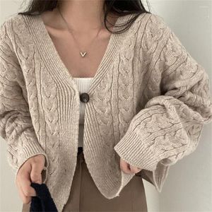 Kvinnors stickor Koreanska vintage criss Cross Woman Crop tröja Autumn Winter 2023 Cardigan långärmad V Neck -knapp upp avslappnad stickad kappa