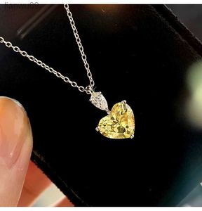 925 colar de prata esterlina feminino bling amarelo zircão pedra amor coração cristal pingente colar gargantilha corrente moda jóias l230704