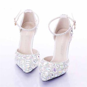 Srebrne rhinestone środkowe buty ślubne sapatos femininos kobiet impreza butów balowa walentynkowe kryształowe pompki druhny buty 258W