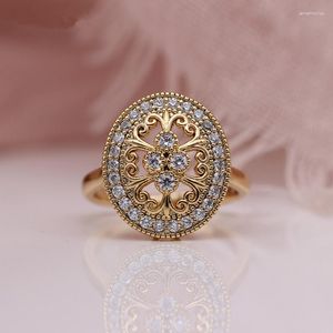 Fedi nuziali Luxury Bridal Big Oval Promise Engagement For Women Antique Gold Color Hollow White Zircon Bands Gioielli di compleanno