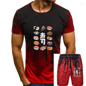 Camisetas masculinas 2023 Interessante Kawaii Sushi Slogan Camisa Cartoon Food Camiseta preta Novidade Algodão Simples Top Tee Camiseta