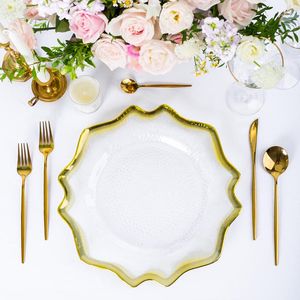 Piatti Tavolo Plastica Acrilico Argento Gold Rim Reef Caricabatterie trasparente per matrimonio 50 pezzi Decorativi per feste Set di decorazioni all'ingrosso