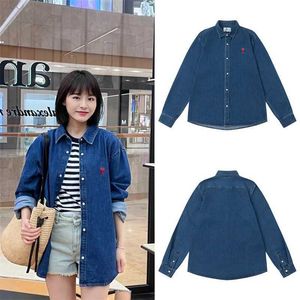 2023 New AMI Classic Love Sticked Denim Shirt Unisex Modemarke Casual Vielseitiger Mantel Sany