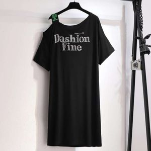 Style Off Shoulder Fashionable T Shirt Dress Summer Mid Long Female Short Sleeved Casual Loose