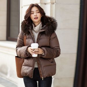 SPD 411M13 Piumino da donna Parka Autunno e Inverno Giacca corta con cappuccio Caldo collo in pelliccia grande Cappotto versatile