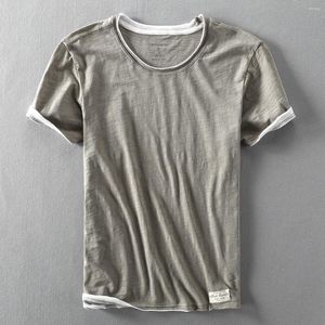 Erkekler Tişörtleri 2023 Yaz Gevşek Uyum Kısa Kollu T-Shirt Erkekler Sıradan Sıraslı İnce Üstler Katmanlama Sahte İki Tshirt Duygusu