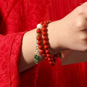 Strand China-Chic Literature And Art National Style Handstring Natural Vermilion Bodhi Lotus Agate Design Lady's Birthday Jewelry