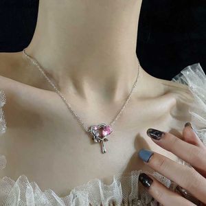 KOFSAC 925 Silver Necklace For Women Trendy Girl Lava Heart Pendant Crystal Pink Water Droplets Halsband CLAVICLE CHAIN ​​GIFT L230704