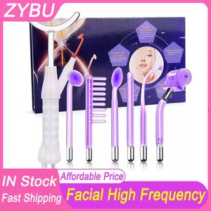 7in1 Elektrodglasrör Högfrekvens Ansiktsmaskin Spot Acne Wand Home Use Spa High Frequency Face Hud Care Electrotherapy