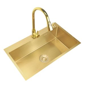 Kitchen Sink Above Counter or Undermount 304 Stainless Steel Single Bowl Goldn Basket Drainer Soap Dispenser Washing Basin