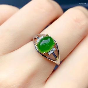 Cluster-Ringe, elegantes Verlobungsgeschenk, Qualität, echter und natürlicher Hetian-Jaspis-Jade-Ring, 925er Sterlingsilber, klassisch