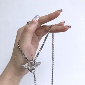 Halsband Engel Liebe Flügel Halskette Für Mann Frauen Süße Kühle Japanische Harajuku Paar Edelstahl Ästhetischen Schmuck Geschenk