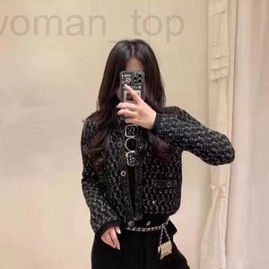 Women's Polos Designer 2023 New Temperament Celebrity Little Fragrant Wind Silver Thread Heavy Industry Beaded Coat Long Sleeve Knitted Cardigan Female