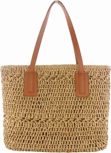 Bolsa de praia de palha para mulher Bolsa de crochê feita à mão Bolsa de viagem de verão Bolsa de ombro Carteras De Mujer HKD230807