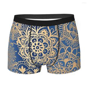 Underpants Blue And Gold Mandala Pattern Men Boxer Briefs Underwear Bohemian Highly Breathable High Quality Sexy Shorts Gift Idea