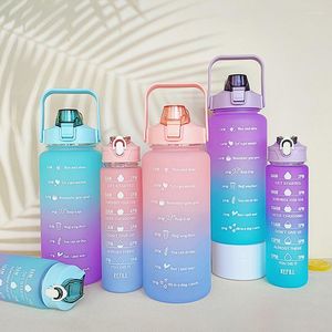 Water Bottles 2pcs Large Capacity Bottle With Bounce Cover Time Scale Frosted Cup Cute Stickers For Outdoor Sports