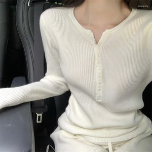 Women's Sweaters Stretch Pit Stripe Single-breasted Slim Slimming Knit Bottoming Shirt Ladies Sweater Elegant Woman Top Blouses White