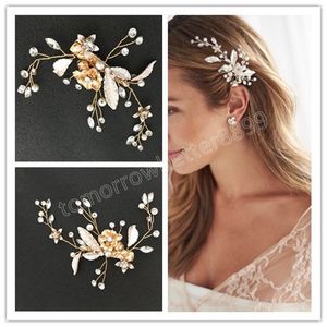 Forcine floreali Foglie di nozze Barrettes Flower Design Accessori per capelli con strass Clip per capelli Copricapo in cristallo Decorazioni per gioielli