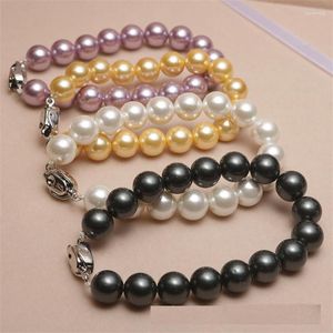 Strand Quality Shell Pearl Armband 10mm överdrivna stora kvinnors armband 8mm charm vitrosa pärlor Bangle smycken