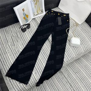 Gold Buckle Women Flared Pants Designer Fashion Jeans High Grade Denim Pant Street Style Trousers For Lady