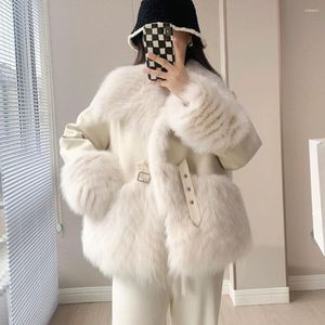 여자 모피 2023 겨울 여성 재킷 기질 라인 ​​라이너 긴 스웨이드 색상 대비 패션 Daliy 통근 코트 여성