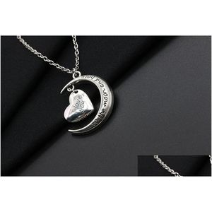 Pendant Necklaces Romantic I Love You To The Moon And Heart Necklace Alloy Chain Pendants For Women Jewelry Valentines Day Gift Drop D Dhkxq