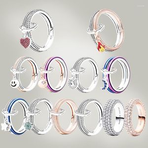 Cluster Rings Оригинальный логотип 925 Стерлинговая серебряная леди складной кольцо подарок подарки DIY Высококачественный ювелирный продукт 2023