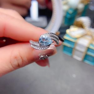 Küme halkaları bayanlar doğal akuamarin sterling gümüş 925 nişan yüzüğü mavi kristal temiz takı orijinal tarih butik