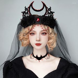 ヘアクリップブラックメッシュクラウンティアラヘッドドレス死デーモン魔女ヘッドウェアと赤い石ハロウィーン吸血鬼キングキャラクターヘッドバンド