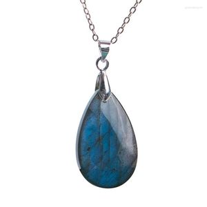 Collane con ciondolo Preziose luci blu forti Gemme di labradorite naturale Pietra Cristallo Goccia d'acqua Collana con ciondolo