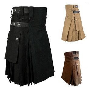 Calças masculinas saia preta plissada moda masculina cool kilts de bolso kilt gótico vintage cargo war dance moletom