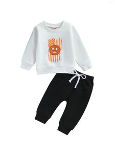 Conjuntos de roupas para bebê menina, fantasia de Halloween, estampa de abóbora, manga comprida, gola redonda, moletom, tops, roupa infantil