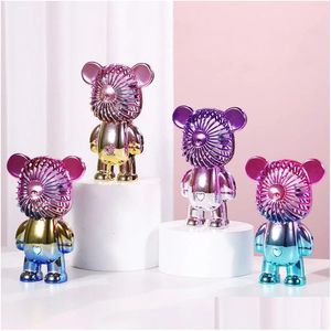Electric Fans New Usb Mini Cute Cartoon Bear Fan Wind Power Handheld Portable Convenient Home Office Outdoors Small Gifts Drop Deliver Dhp38