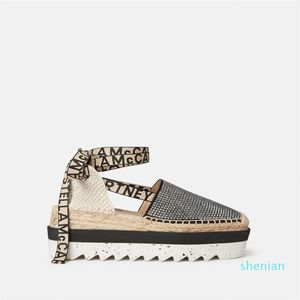 Kvinnor Sandaler Crystal Platform Espadrilles Microfoam Sågkant Sole Ribbon Lace-Up 34-40 Original Box Perfect Fashion Street Style