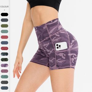 Damen-Shorts, enge Yoga-Shorts für Damen, hohe Taille, Hüfterhöhung mit Taschen für Laufen, Fitness, Yu12427, 230807