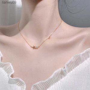 Colar de Estrela de Prata Esterlina 925 com Diamante Brilhante Estilo Coreano Personalidade Simples Doce Menina Fofa Clavícula Corrente Presente de Aniversário L230704