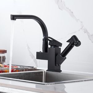Kitchen Sink Faucet Black Deck Mounted Flexible Pull Out Mixer Tap Hot Cold Kitchen kran Spout Chrome Silver kran