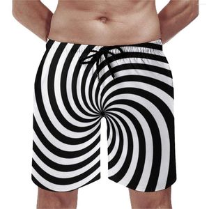 Shorts masculino preto branco linha board verão arte espiral esportes surf praia calças curtas secagem rápida design retrô tamanho grande calção de banho