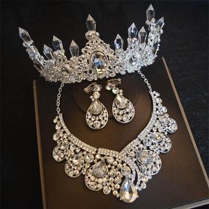 Luksusowe przezroczyste nakrycia głowy kryształowe kroplne zestawy korony ślubnej Rhinestone Bride Queen Tiara dla kobiet Wedding Hair Accessori213d