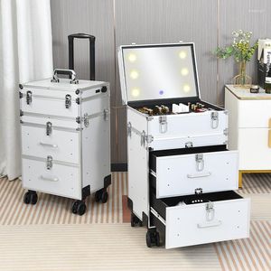 Suitcases 2023 Professional Makeup Cart Wheels With Lights Large Capacity Trolley Cosmetic Case Rolling Luggage High-Quality Suitcase