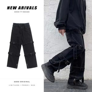 Men's Jeans Hip Hop Jeans Men Fashion Pocket Blue/Black Baggy Jeans Mens Streetwear Loose Hip Hop Straight Cargo Denim Pants Mens Trousers 230804