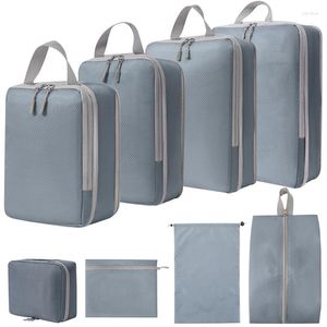 Borse portaoggetti 8 Set Cubi da imballaggio da viaggio Organizer per bagagli con borsa da toilette appesa Pacchetti di smistamento di abbigliamento multifunzionale