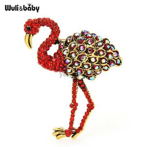 Pimler broşlar wuli bebek rhinestone flamingo kuş broşlar kadın unisex alaşım devekuşu hayvan gündelik ofis broş pimleri hediyeler hkd230807