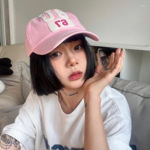 Ball Caps Korean Girl Pink Baseball Cap Thin Spring And Summer Outdoor Shading Dance Hat Sticker Design Hip-hop For Women Men