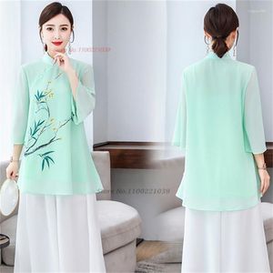 Ubranie etniczne 2023 Tradycyjne chińskie vintage bluzka Qipao Kobiety National Flower Druku